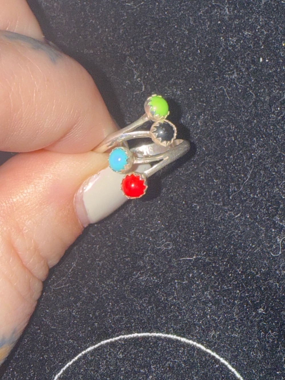 Adjustable native made turquoise and multistone ring